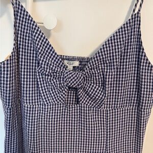 Rails Navy and White Gingham Midi Dress with Front Bow